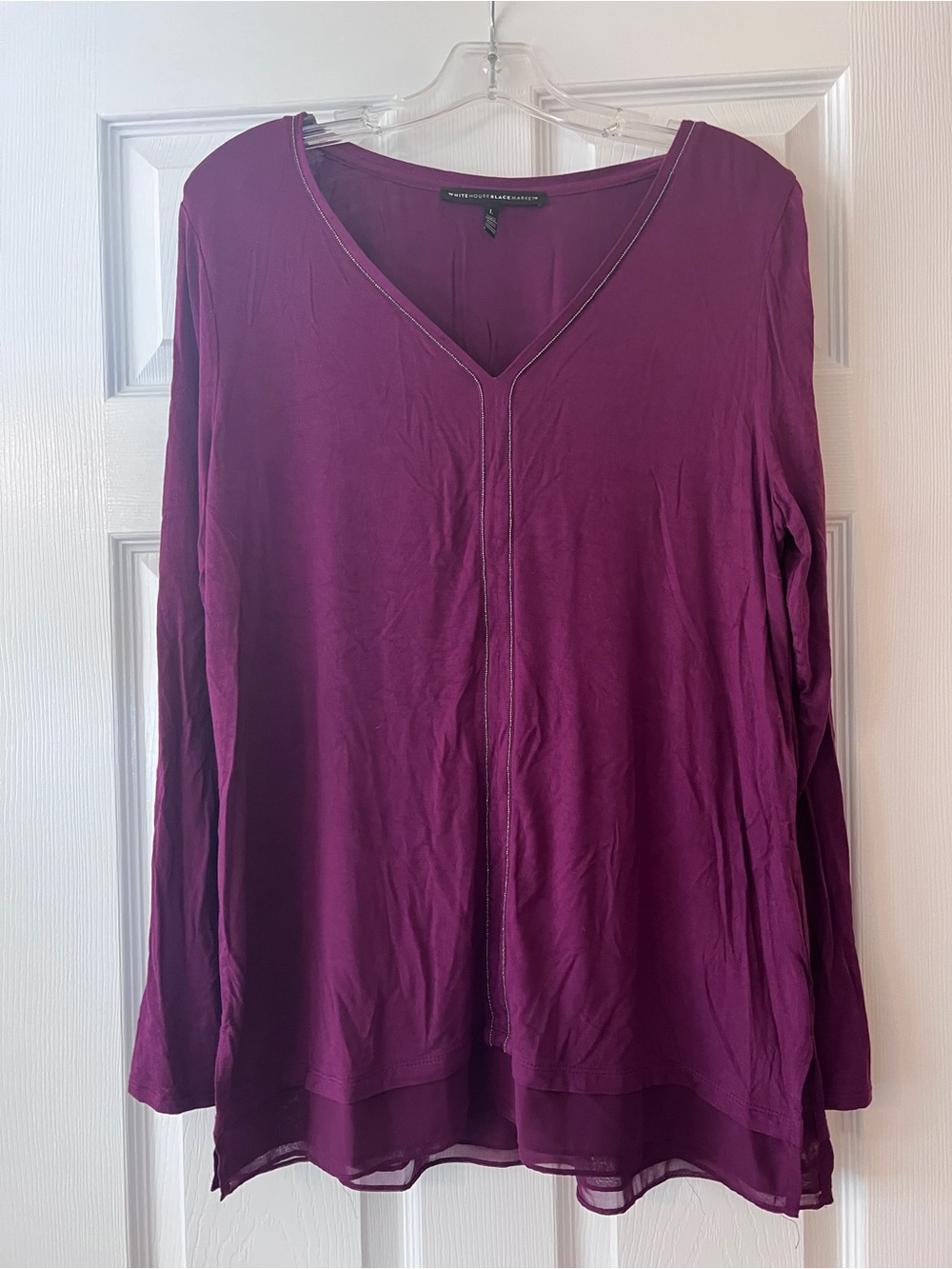White House Black Market Long Sleeve V-Neck Tunic Top - Berry